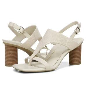 Vionic Women Alondra Sandals Shoes Cream Leather T-Strap Thong Orthotic Heel 8